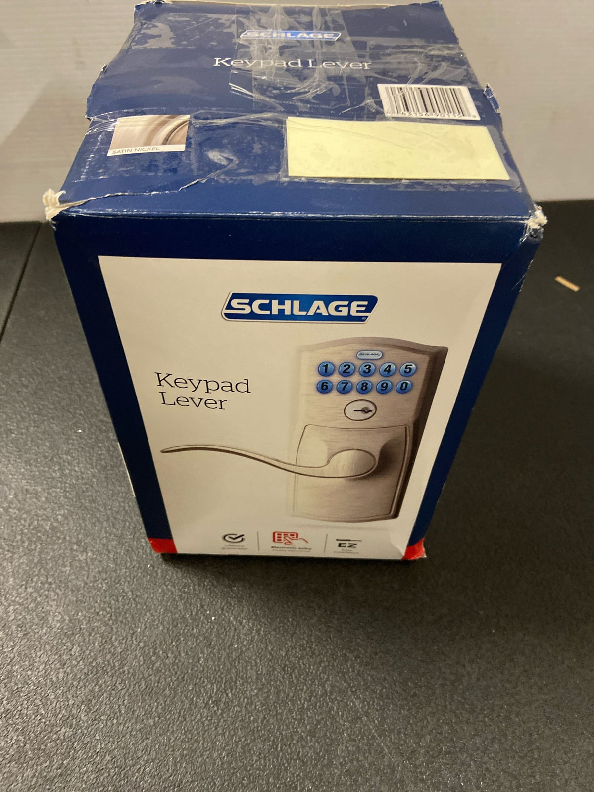 SCHLAGE Electronic Keypad Lock, Lever Handle, Plymouth Trim, Satin Nickel