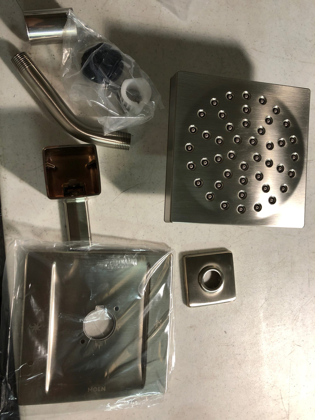 Moen TS2712BN Single Handle Posi-Temp Pressure Balanced Shower Trim with Rain Shower Head from the 90 Degree Collection - Less Valve - Brushed Nickel
