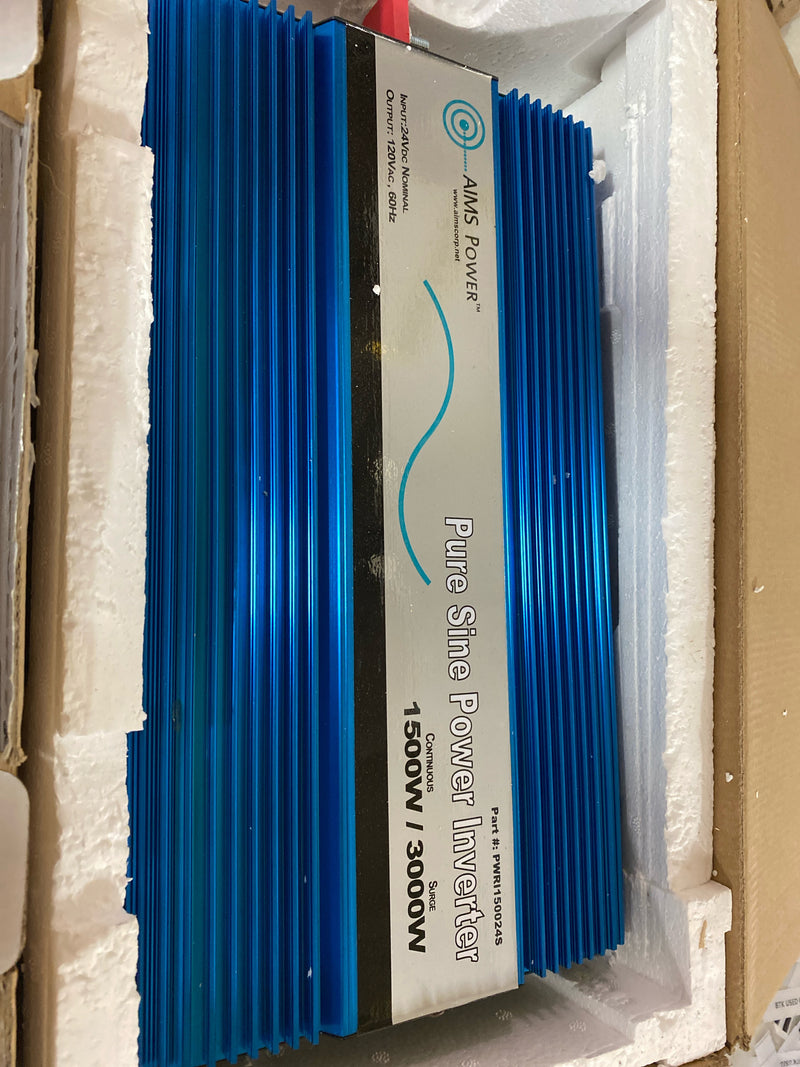 AIMS Power PWRI150024S Pure Sine Power Inverter, 1500W Continuous Power, 3000W Surge Peak Power, 24V DC Input, Pure Sine Wave, USB Port, Triple AC Receptacles, On/off Switch