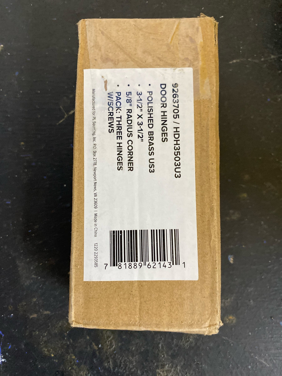 Miseno MDH3503PB 3-1/2 x 3-1/2 Plain Bearing 5/8" Radius Corner Door Hinge - Pack of 3 - Polished Brass