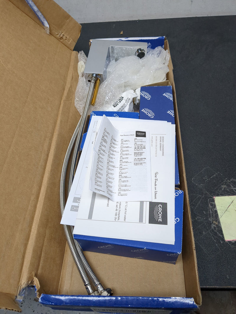 Grohe 2037000A Eurocube 1.2 GPM Widespread Bathroom Faucet with StarLight, EcoJoy, and QuickFix Technologies - Includes Pop-Up Drain Assembly - Starlight Chrome