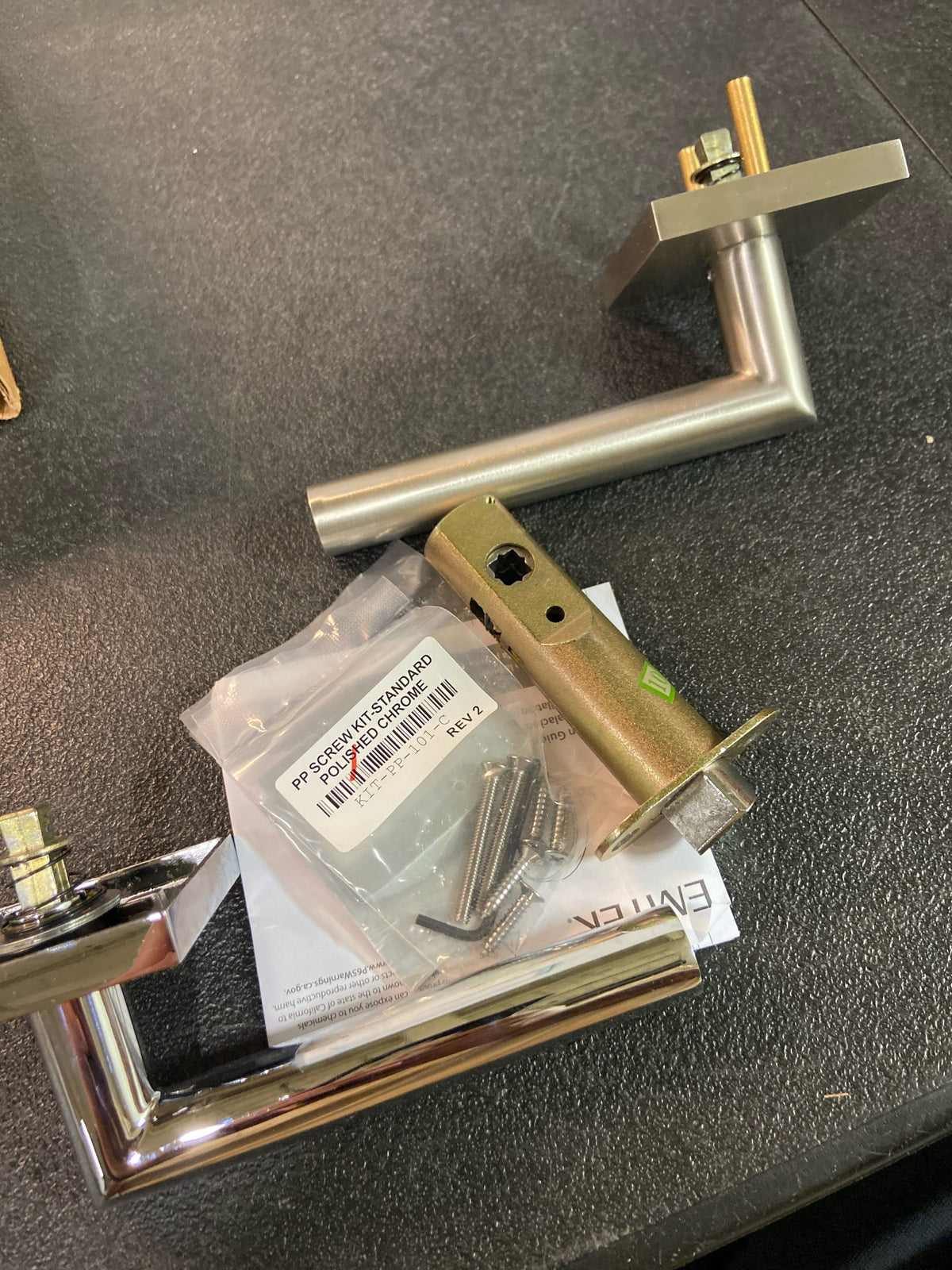 Emtek 5110STUUS15LH Stuttgart Left Handed Passage Door Lever Set with Square Rose from the Brass Modern Collection - Satin Nickel and Chrome