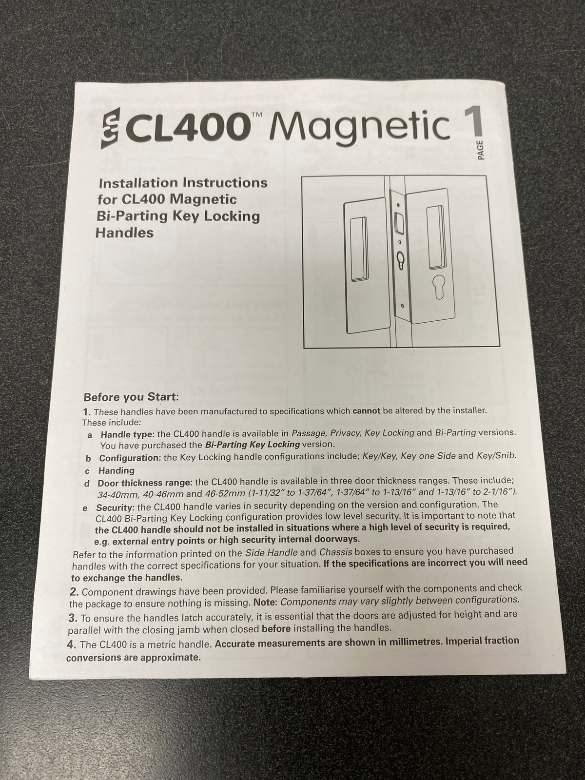 Cavilock CL400D0462 Magnetic Latching Keyed Entry Double Door Pocket Door Set for 1-3/4 Inch Door Thickness - Matte Black