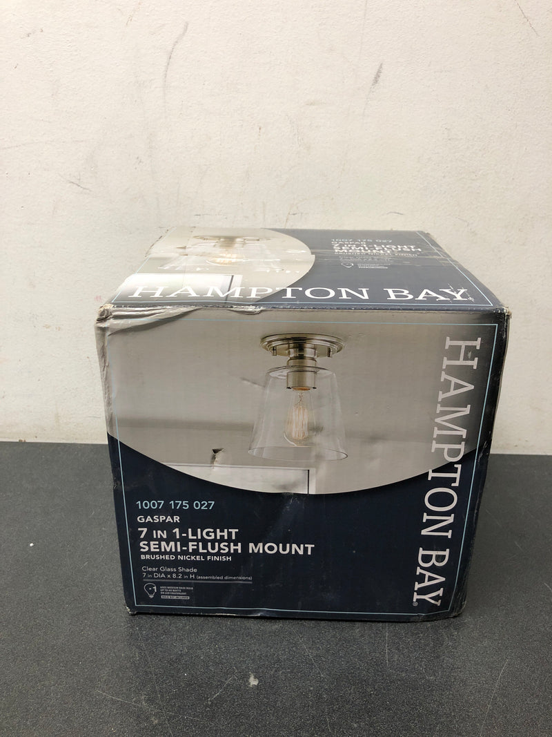 Hampton bay KSE8001AX-01/BN Gaspar 7 in. Brushed Nickel Flush Mount Clear Glass
