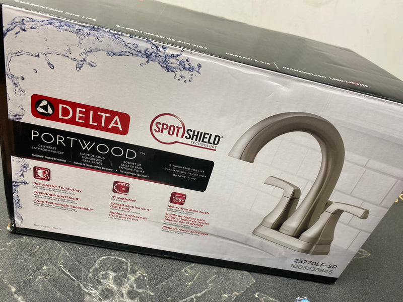 Delta 25770LF-SP Portwood 4 in. Centerset 2-Handle Bathroom Faucet in SpotShield Brushed Nickel