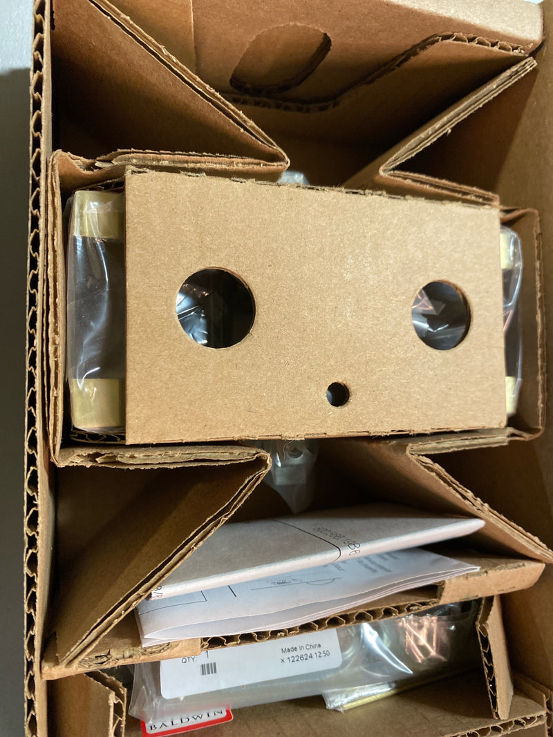 Baldwin PVTUBCFR044 Tube Privacy Door Lever Set with 5 Inch Rectangle Rose from the Reserve Collection - Satin Brass