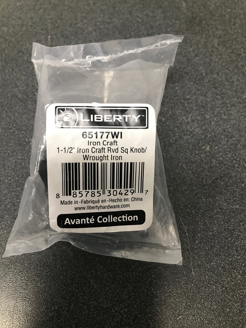 Liberty Hardware 65177WI Avante Iron Craft 1-1/2 Inch Square Cabinet Knob - Wrought Iron