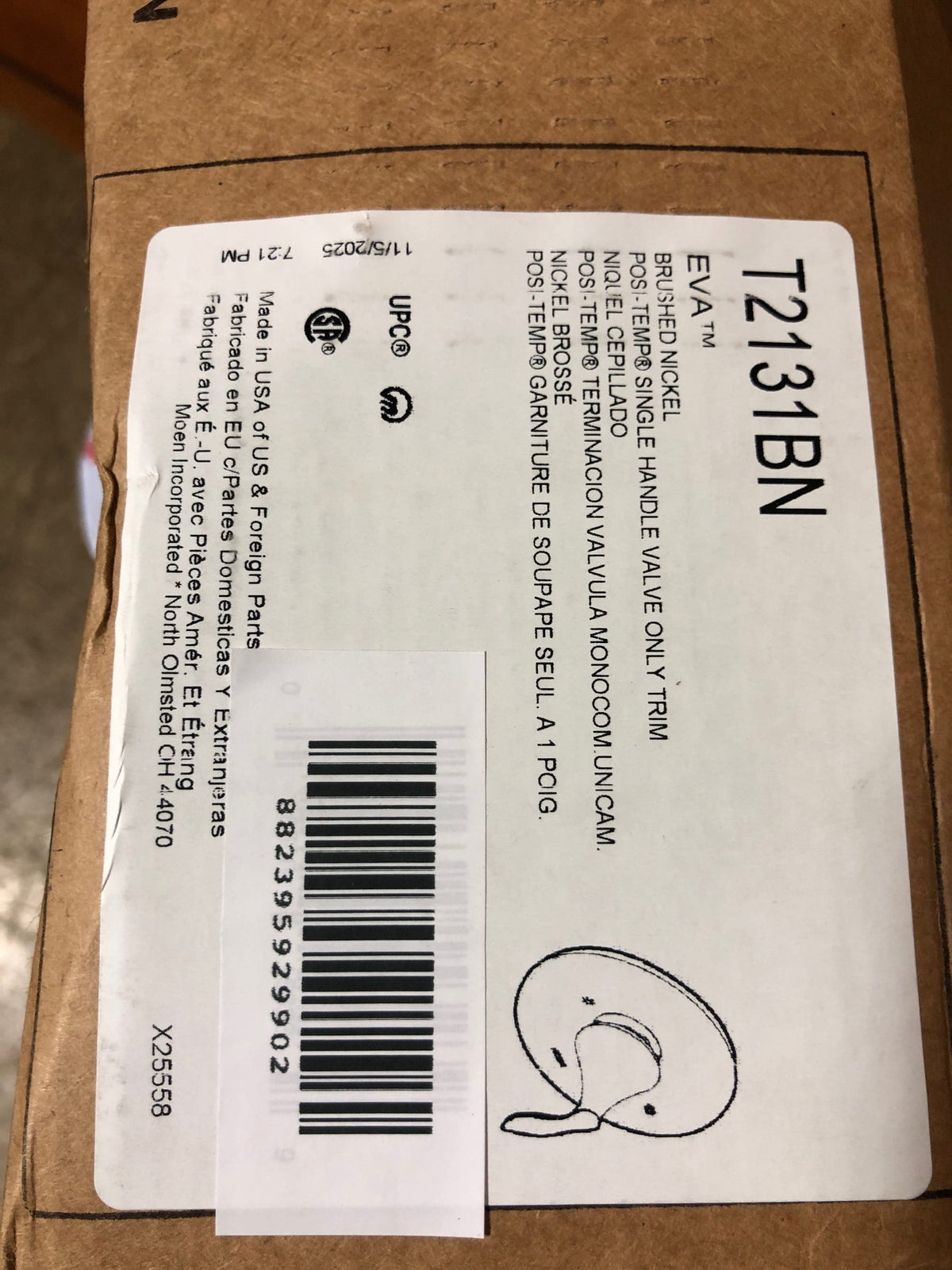 Moen Eva Brushed Nickel 1-Handle Posi-Temp Pressure Balancing Valve Trim Kit, Valve Required, T2131BN