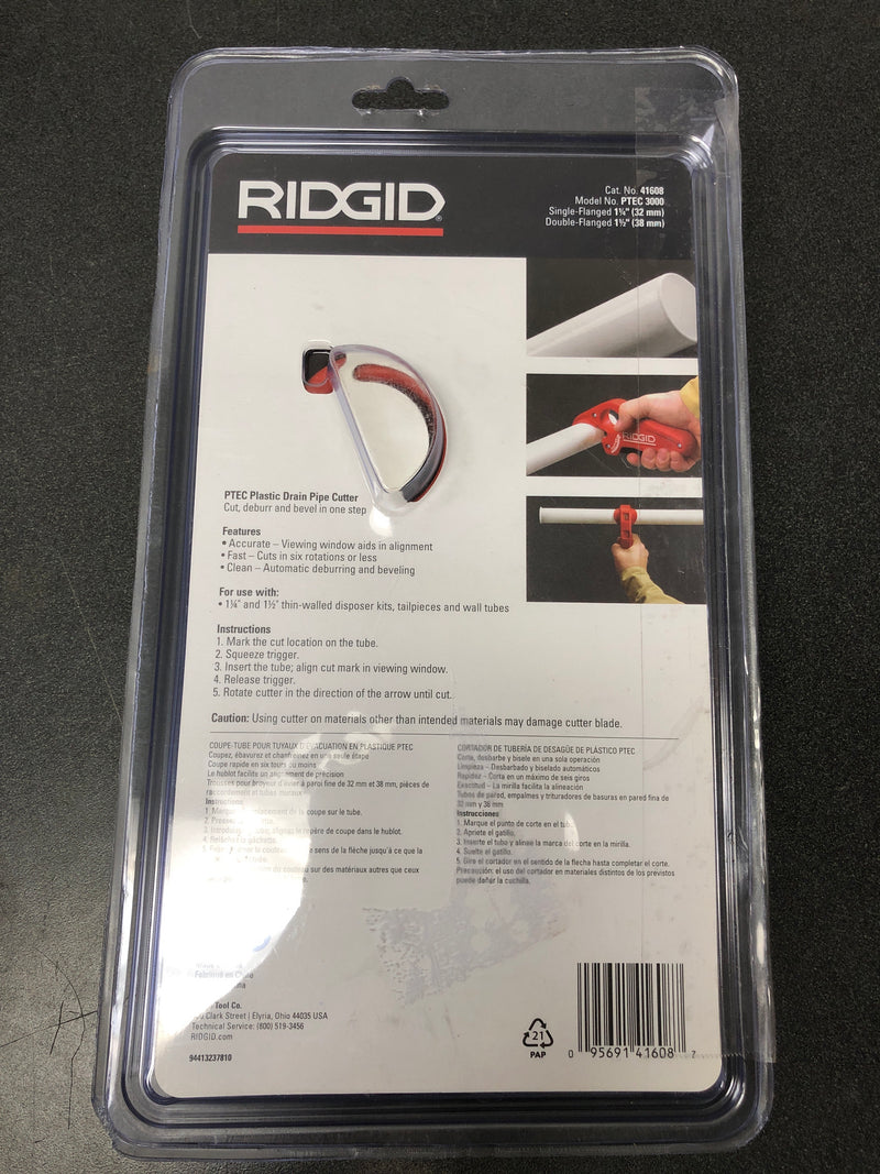 Ridgid 41608 1-1/4 in. AND 1-1/2 in. PTEC 3000 Versatile Thin Wall PE, PP, PVC Plastic Tubing Cutter - Cuts, Cleans, Deburrs & Bevels