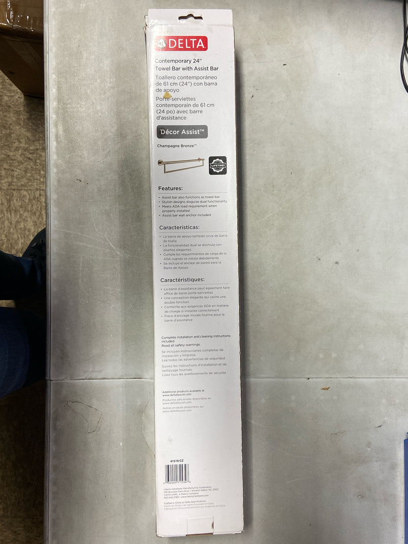 DELTA FAUCET 41519-CZ Contemporary Towel Bar/Assist Bar, 24-Inch, Champagne Bronze