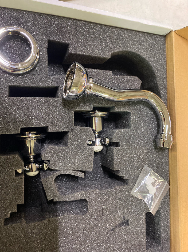 Perrin and Rowe U.3791X-PN/TO-2 Edwardian 1.2 GPM Wall Mounted Widespread Bathroom Faucet with Column Spout - Polished Nickel