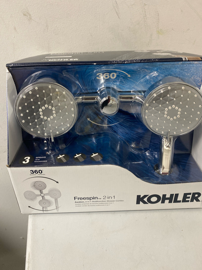 Kohler K-23218-CP Awaken 3-Spray 5 in. Dual Wall Mount Fixed and Handheld Shower Head 2.5 GPM in Polished Chrome