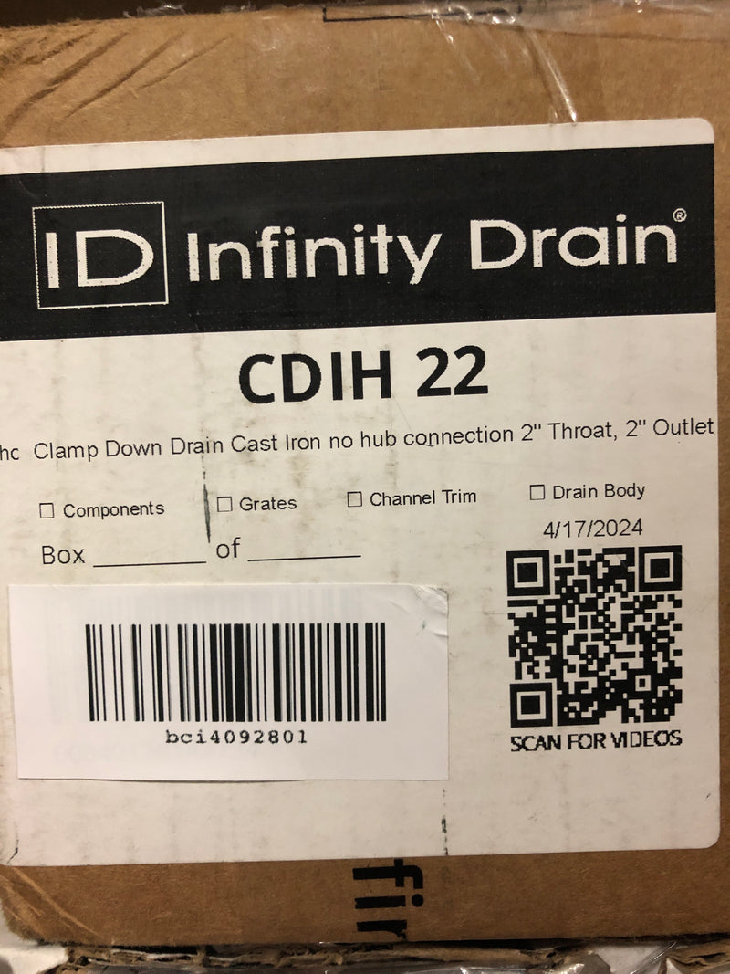 Infinity Drain CDIH 22 Hot Mop Compact Clamp Down Cast Iron Drain with 2" Throat and 2" No Hub Outlet - N/A