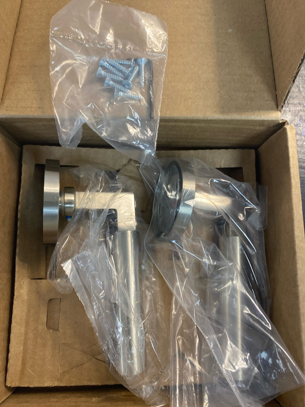 EMTEK Disk Rosette Dummy, Pair with Matching Finish Hercules Lever - Choice of 7 Finishes - 5059HECUS15 - Satin Nickel (US15)