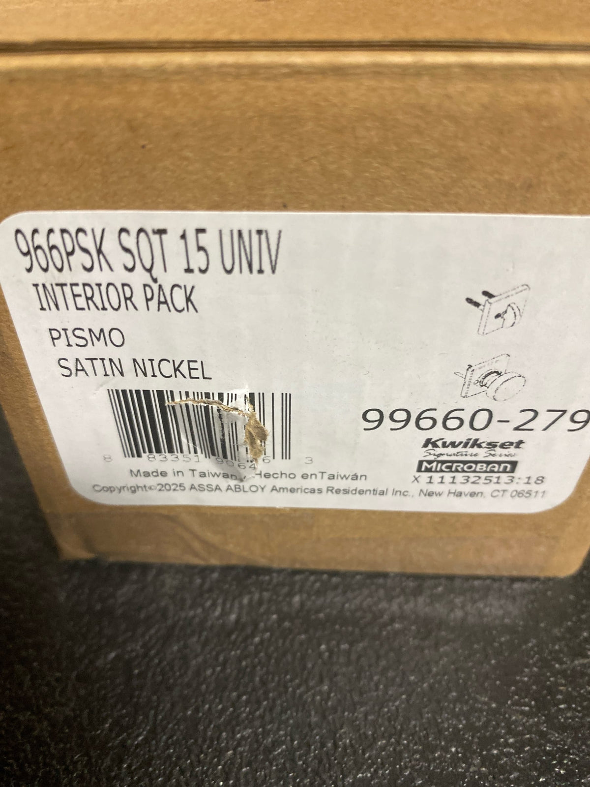 Kwikset 966PSKSQT-15.UNIV Pismo Knob Single Cylinder Interior Pack with Square Rose for Handlesets - Satin Nickel