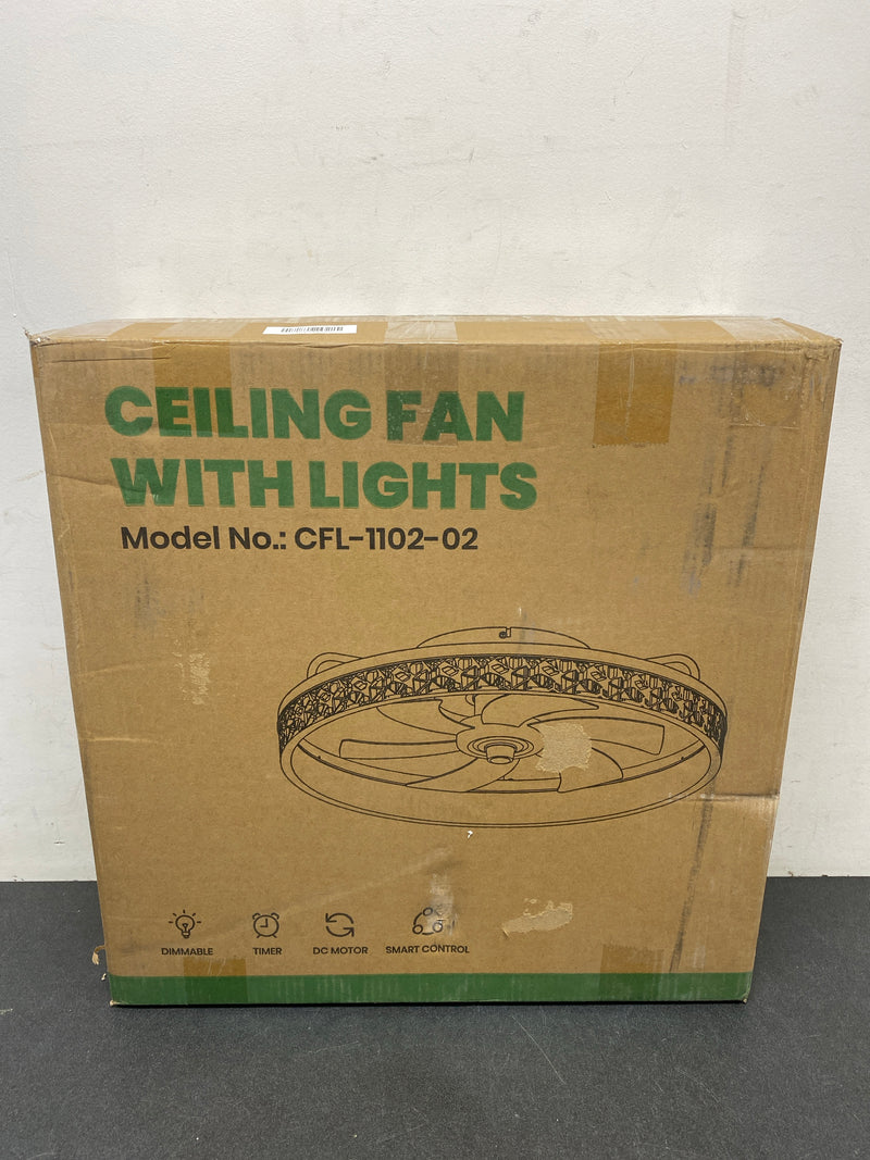 Fannehonne CA000110202 Lidia 19.68 in Indoor Modern White Crystal Flush Mount Ceiling Fan with Light, White LED Ceiling Fan for Bedroom