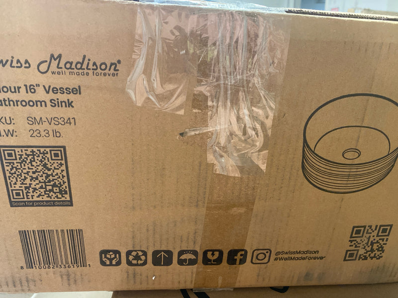 Swiss Madison SM-VS341 Adour 16-1/8" Circular Ceramic Vessel Bathroom Sink - White