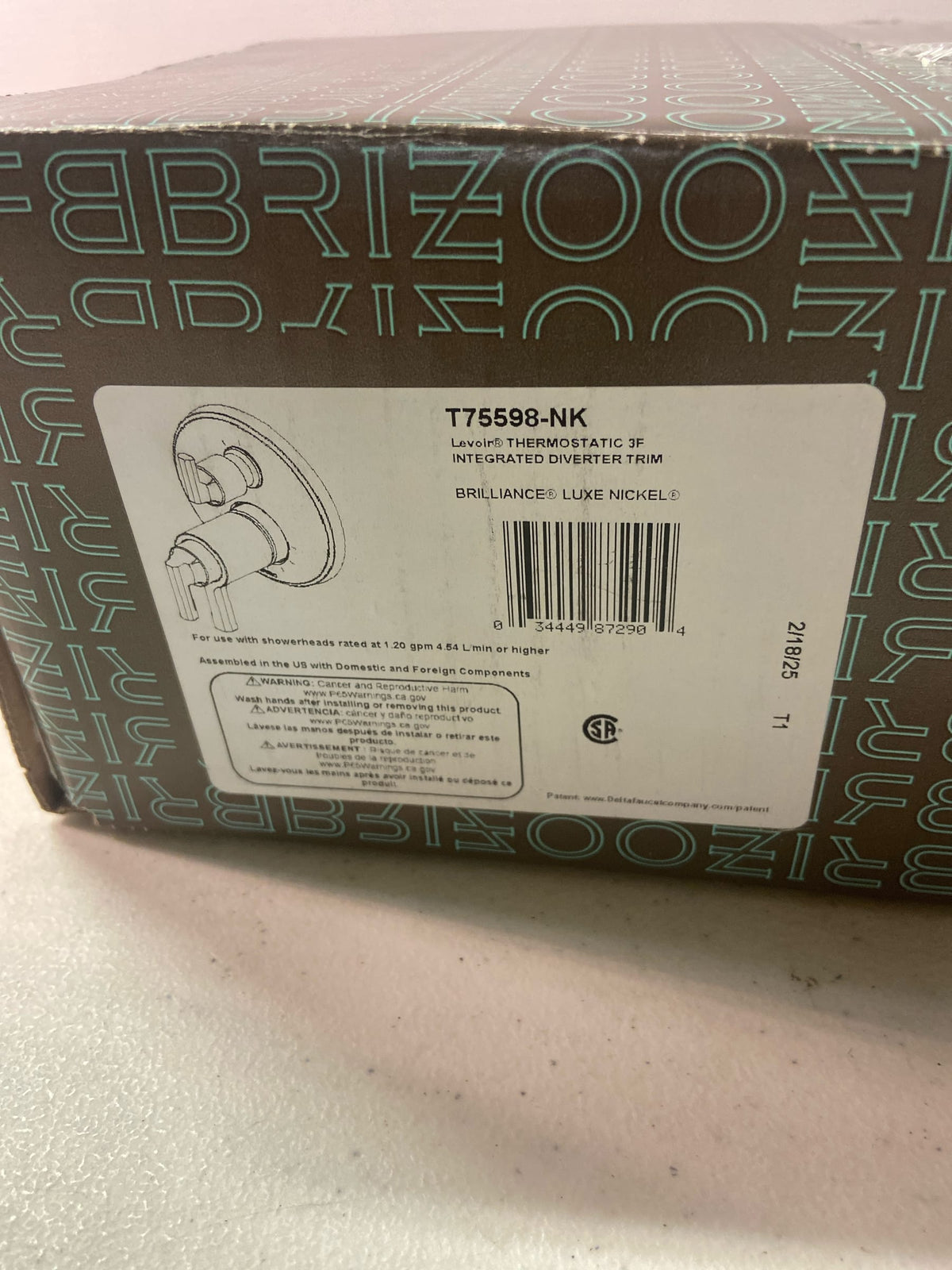 Brizo T75598-NK Levoir Thermostatic Valve Trim with Integrated Volume Control and 3 Function Diverter for Two Shower Applications - Less Rough-In - Luxe Nickel
