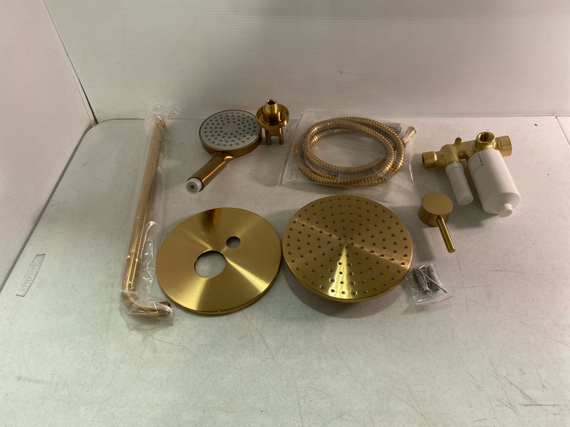 Signature Hardware 497941 Lattimore Pressure Balanced Shower System with Rainfall Shower Head and Hand Shower - Rough-In Valve Included - Brushed Gold
