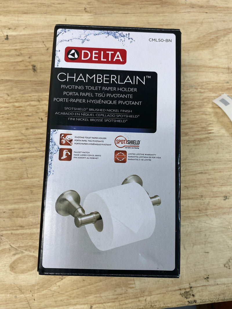 Delta CML50-BN Chamberlain Wall Mount Pivot Arm Toilet Paper Holder Bath Hardware Accessory in Brushed Nickel