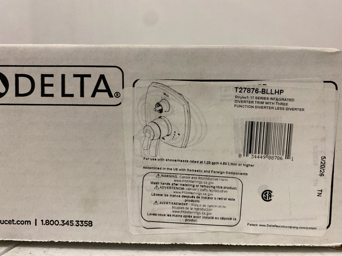 Delta T27876-BLLHP Stryke 17 Series Pressure Balanced Valve Trim with Integrated Volume Control and 3 Function Diverter for Two Shower Applications - Less Rough-In and Handles - Matte Black