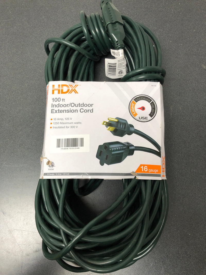 Hdx 100 ft. 16/3 indoor/outdoor extension cord, green