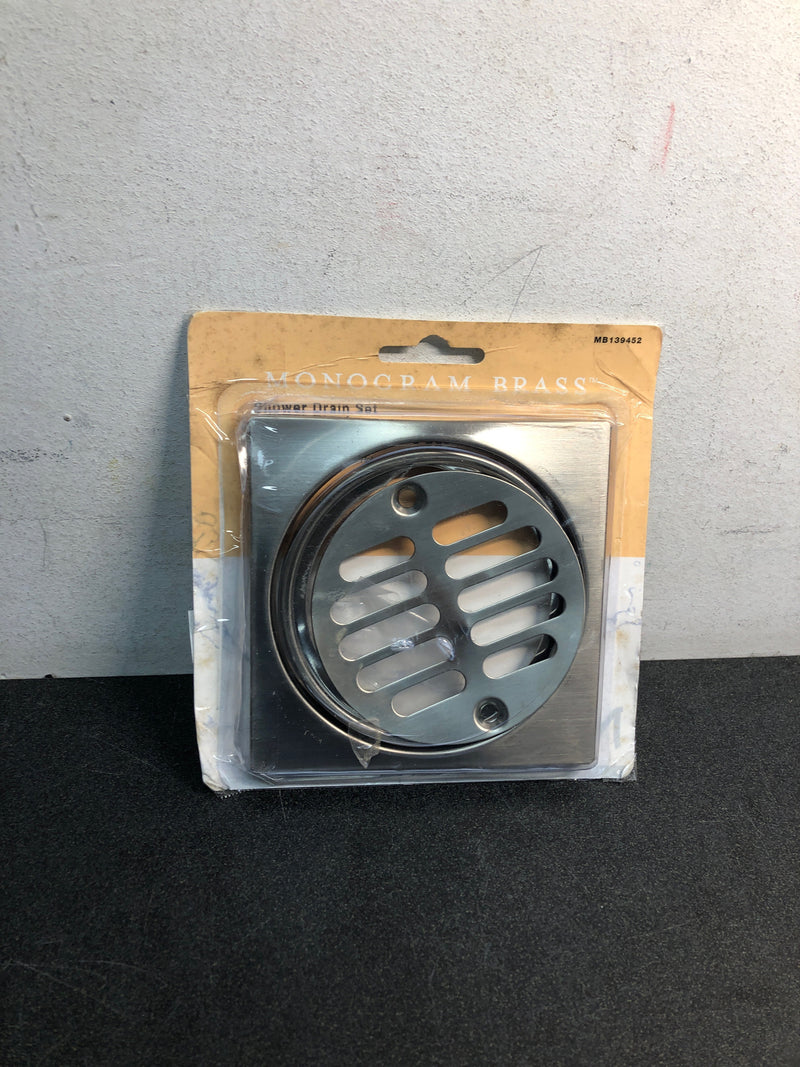 Monogram Brass MBX139452 4-1/4" O.D. Square Shower Strainer with 2-3/4" C-C Screw Holes, Brushed Nickel