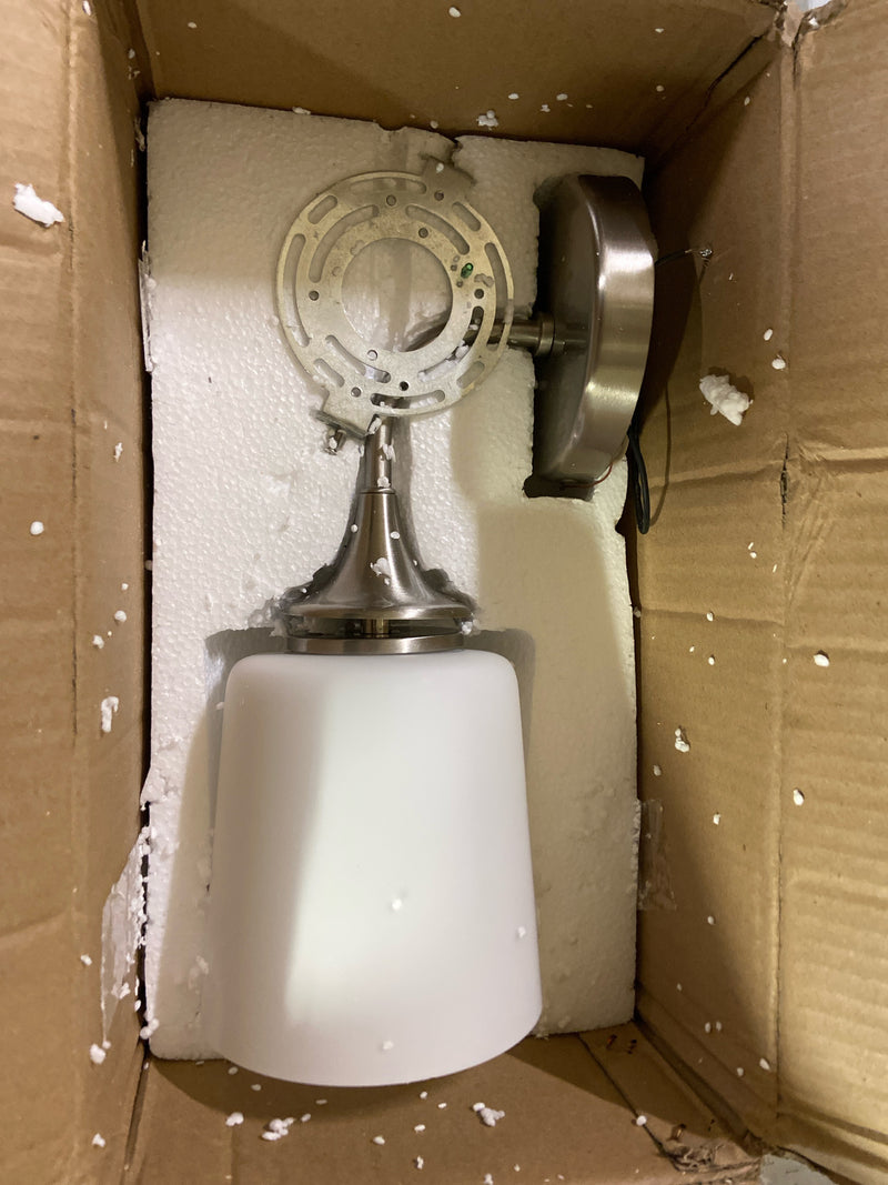 HomePlace Lighting 648911BN-541 Presley Transitional Rustic Soft White Glass Cone Wall Sconce, 1-Light 100 Watt, 14" H x 6" W, Brushed/Satin Nickel