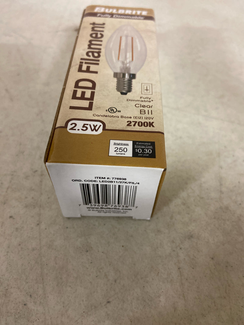 Bulbrite 861412 25 - Watt Equivalent Warm White Light B11 (E12) Candelabra Screw Base Dimmable Clear 2700K LED Light Bulb (4-Pack)