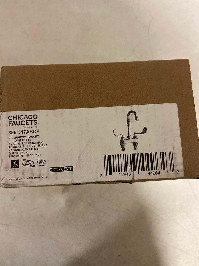 Chicago Faucets 895-317ABCP Commercial Grade Centerset Bathroom Faucet with Wrist Blade Handles - 4" Faucet Centers - Chrome