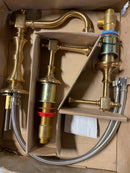 Homemystique H-16463-BG 8 in. Widespread Double Handle Low Arc Bathroom Faucet, in Brushed Gold