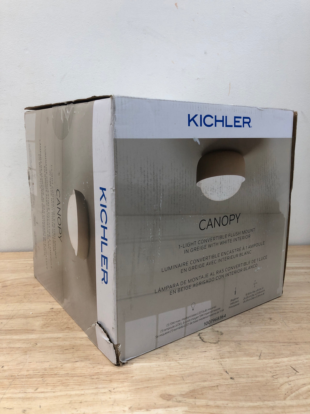 KICHLER 10.35 in. 1-Light Greige Flush Mount