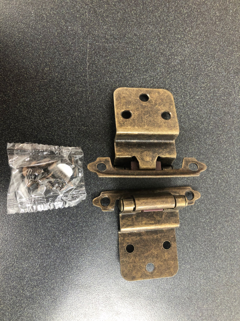 Hickory Hardware P143-AB Partial Inset Traditional Cabinet Door Hinge with Self Closing Function (Package of 2) - Antique Brass