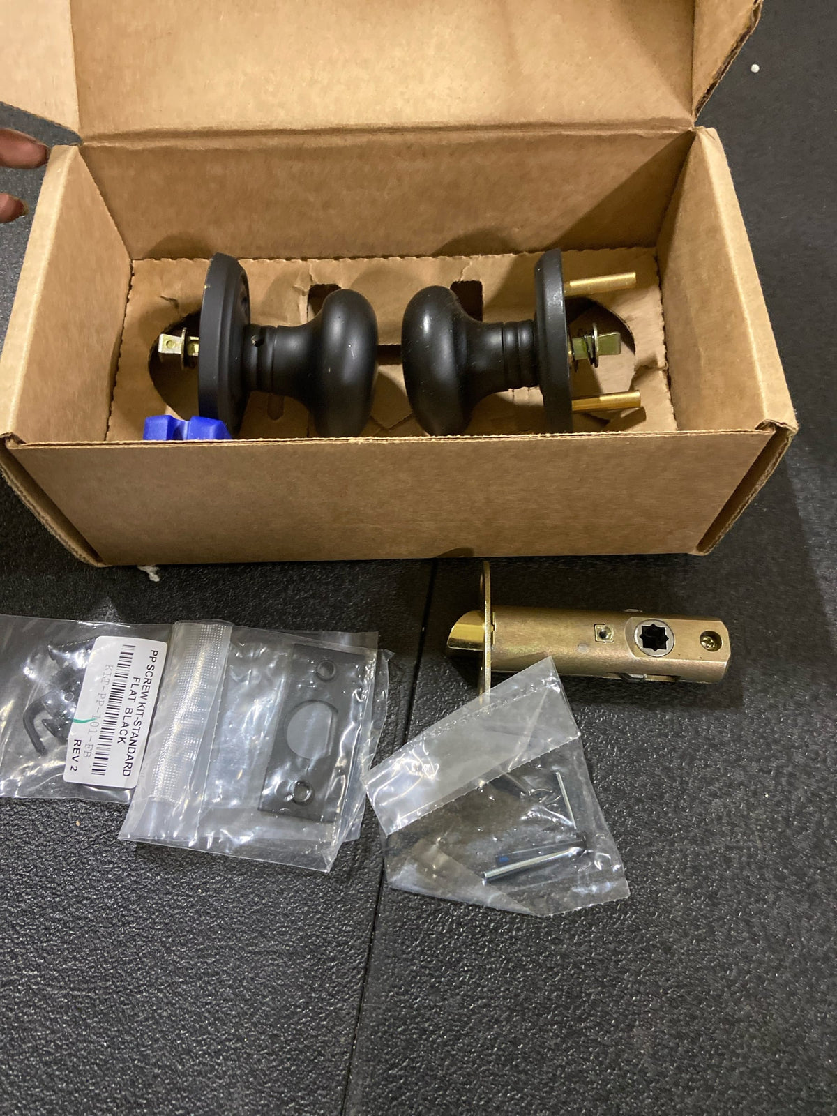 Emtek 8200PUS19 Providence Privacy Door Knob Set with Regular Rose from the Brass Classic Collection - Flat Black