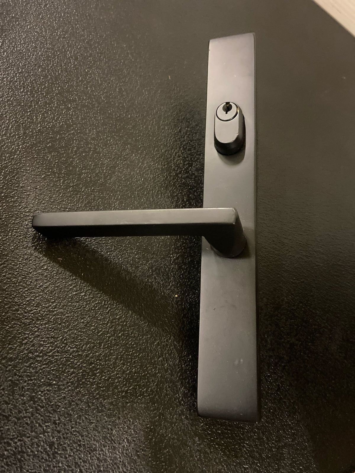 Emtek 12A1US19LH Helios Lever (HLO) Brass Modern Door Configuration 2 Keyed Entry Multi Point Narrow Trim Lever Set with American Cylinder Above Handle - Flat Black