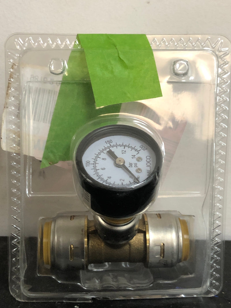 Sharkbite UR24438A Max 3/4 in. Push-to-Connect Brass Tee with Water Pressure Gauge