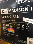 Hampton Bay Madison II 52" Brushed Nickel Downrod Mount Ceiling Fan w/ Remote