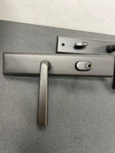 Emtek 5442MB 10 Inch Stretto Rectangular Single Cylinder Keyed Sideplate Entry Set from the Sandcast Bronze Collection - Medium Bronze