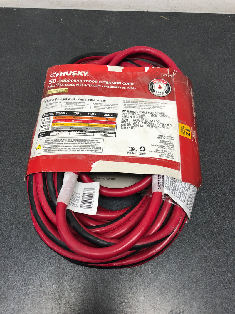 Husky 65050HY 50 ft. 12/3 Indoor/Outdoor Red Extension Cord