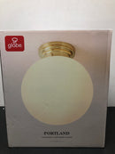 Globe Electric 65694 Portland 1-Light Semi-Flush Mount Ceiling Lighting, Matte Brass, Opal Glass Shade, Bulb Not Included