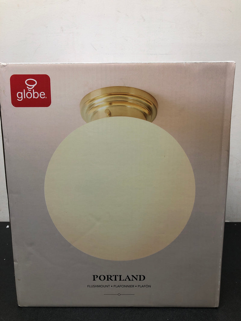 Globe Electric 65694 Portland 1-Light Semi-Flush Mount Ceiling Lighting, Matte Brass, Opal Glass Shade, Bulb Not Included
