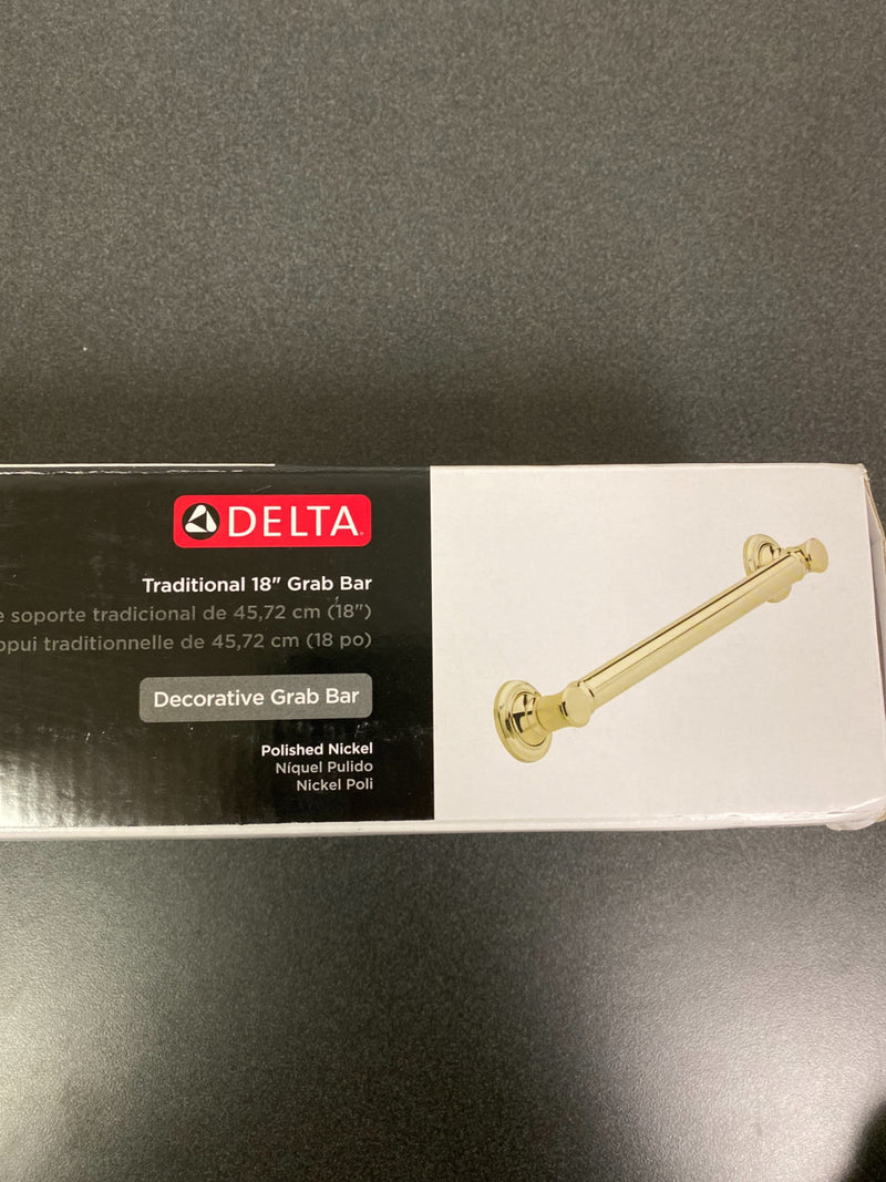 Delta Traditional 18 in. x 1-1/4 in. Concealed Screw ADA-Compliant Decorative Grab Bar in Polished Nickel
