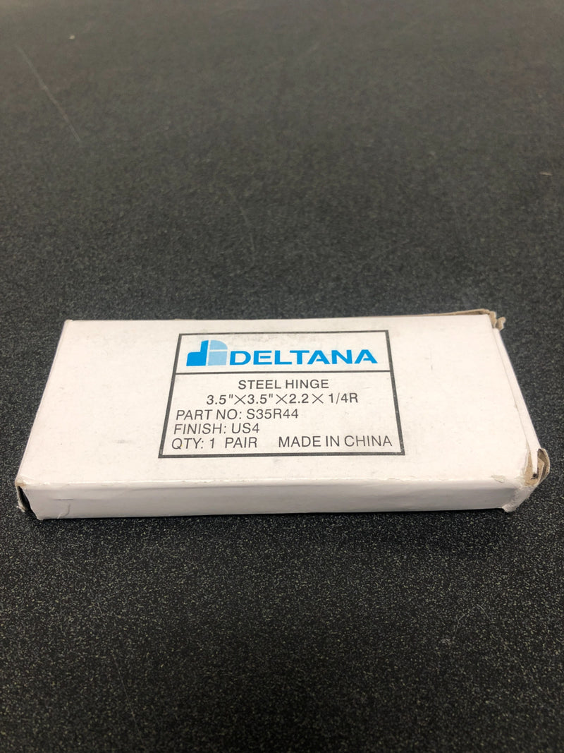 Deltana S35R44 3-1/2 x 3-1/2 Plain Bearing 1/4" Radius Corner Full Mortise Hinge - Pair - Satin Brass
