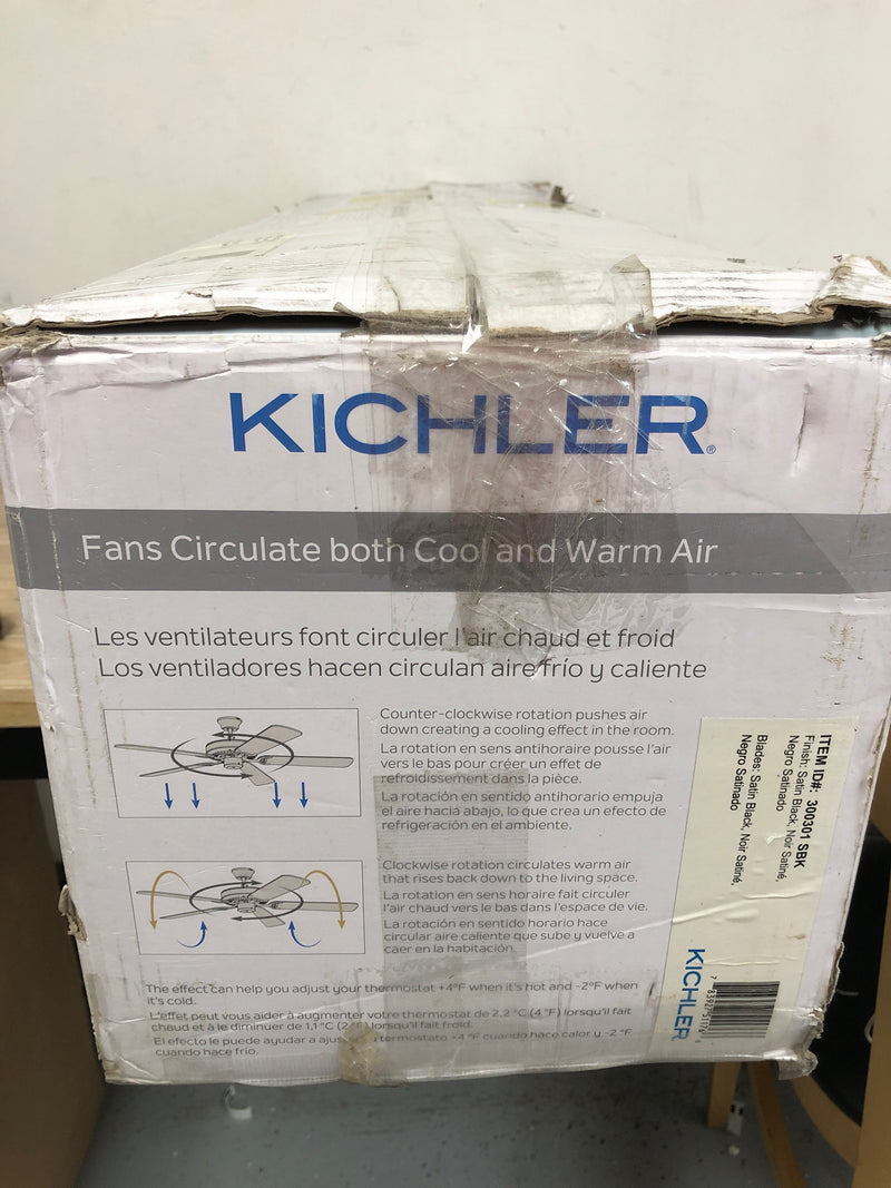Kichler 300301SBK 80" Indoor / Outdoor Ceiling Fan with Blades, Light Kit, Downrod and Wall Control - Satin Black