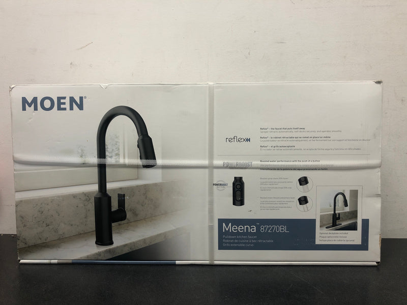 Moen 87270BL Meena Single-Handle Pull-Down Sprayer Kitchen Faucet with Power Clean and Reflex in Matte Black