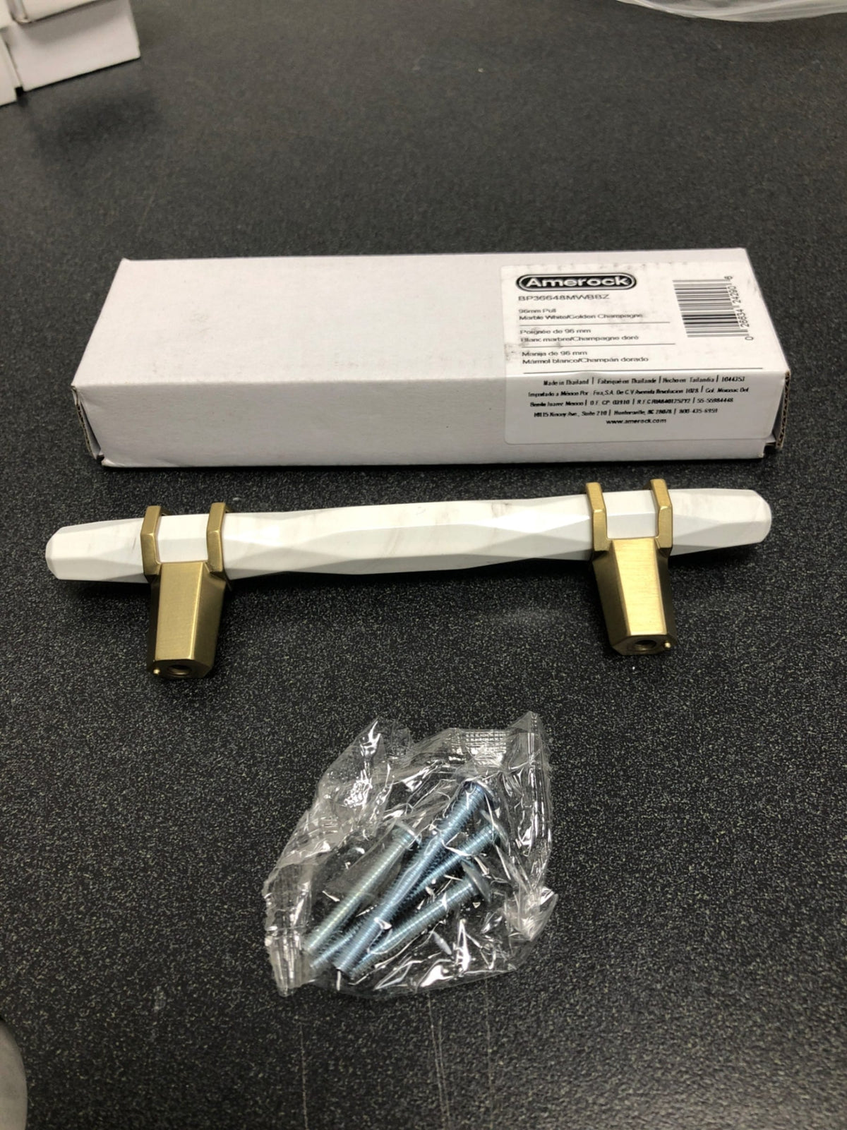 Amerock BP36648MWBBZ Carrione 3-3/4 Inch Center to Center Bar Cabinet Pull - Marble White / Golden Champagne