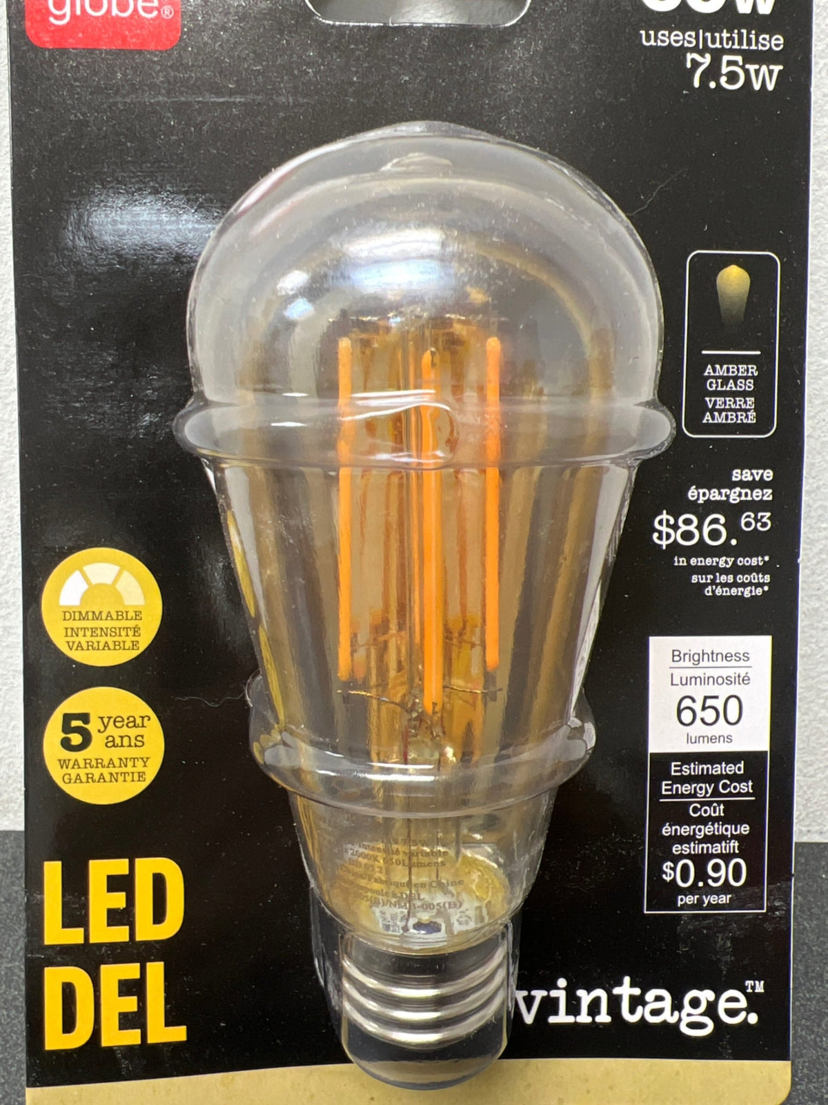 Globe electric 73193 60 Watt Equivalent ST19 Dimmable Straight Filament Vintage Edison LED Light Bulb, Warm Amber Light