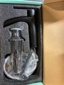 FORIOUS Waterfall Bathroom Faucet Single Handle, Matte Black 1 Hole Brass Bathroom Sink Faucets 6 Inch with Metal Pop Up Drain and Hose for Vanity RV Restroom