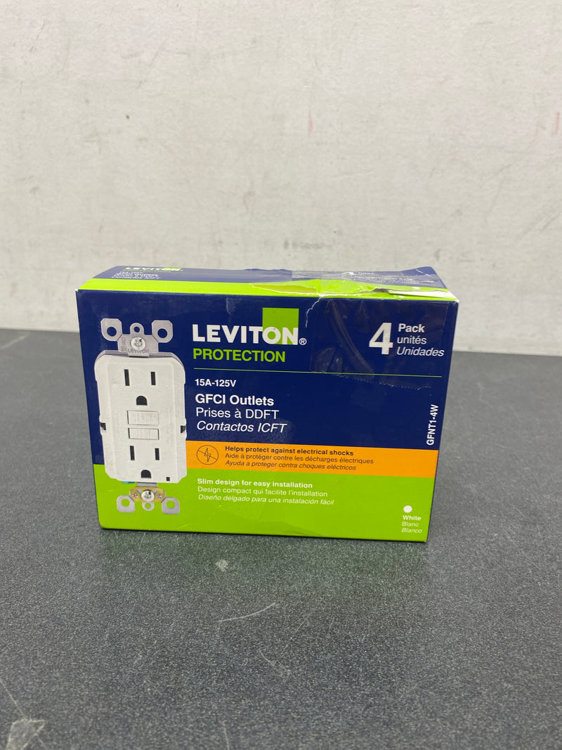 Leviton M42-GFNT1-04W 15 Amp 125-Volt Duplex Self-Test Slim GFCI Outlet, White (4-Pack)