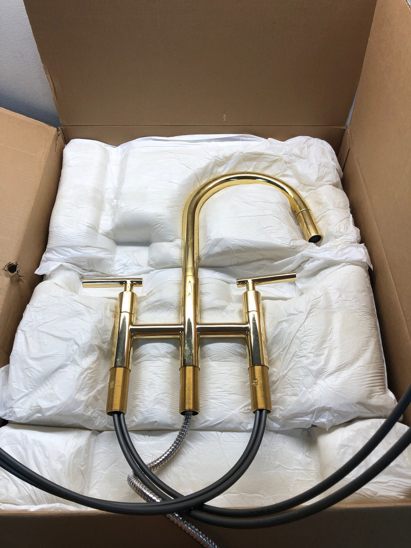 Newport Brass 1500-5463/03N East Linear 1.8 GPM Widespread Bridge Pull Down Kitchen Faucet - Polished Brass Uncoated (Living)